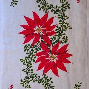 Linen TEA TOWEL With Poinsettias
